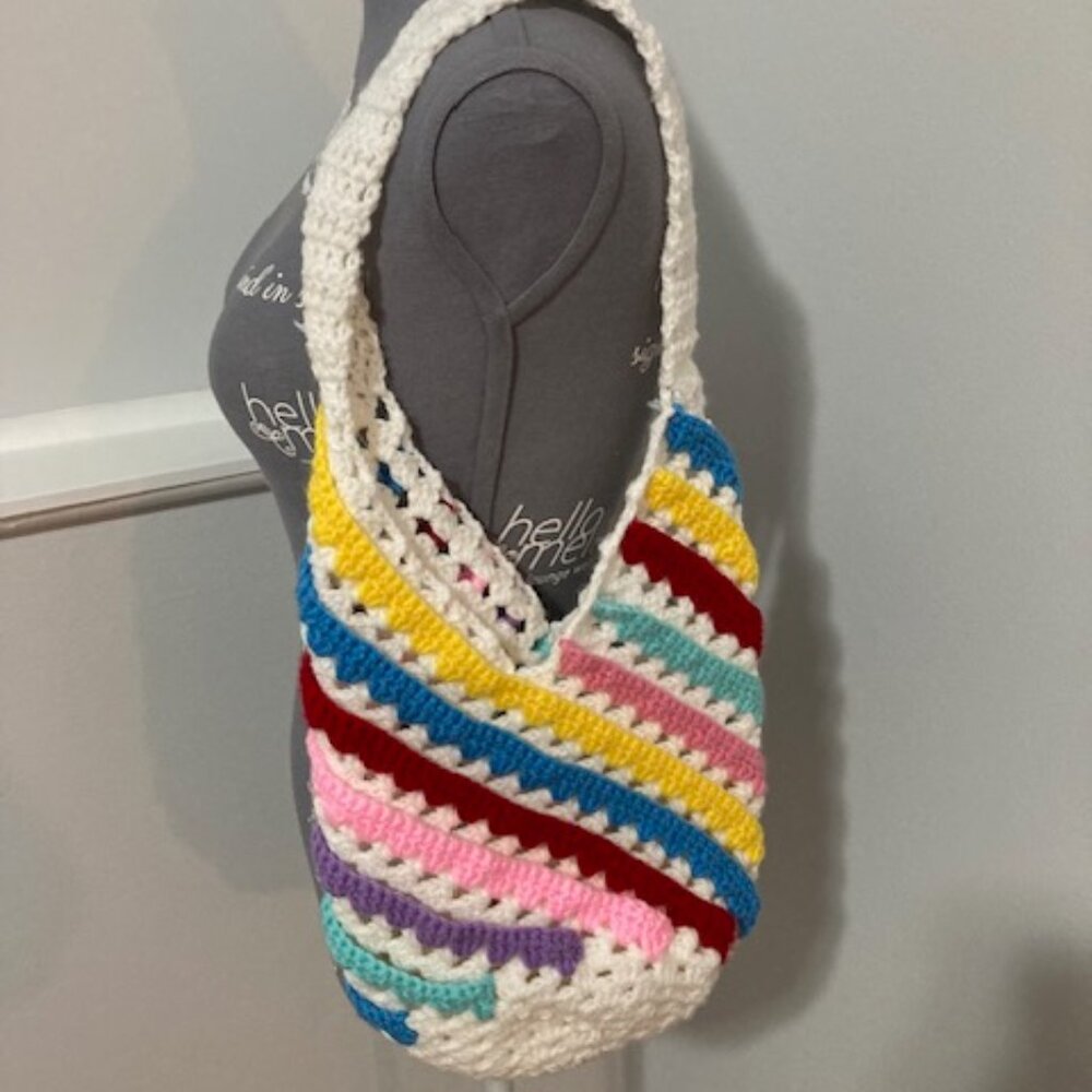 Handmade crochet handbag size 13x11 multicolor